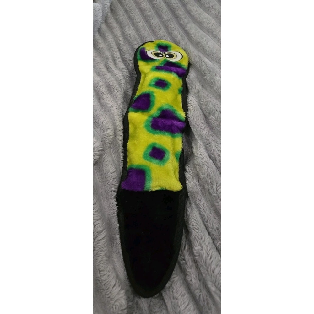 Neon Yellow Purple Spotted Squeaky Dog Toy Plush Flat No Stuffing Style 17.5"